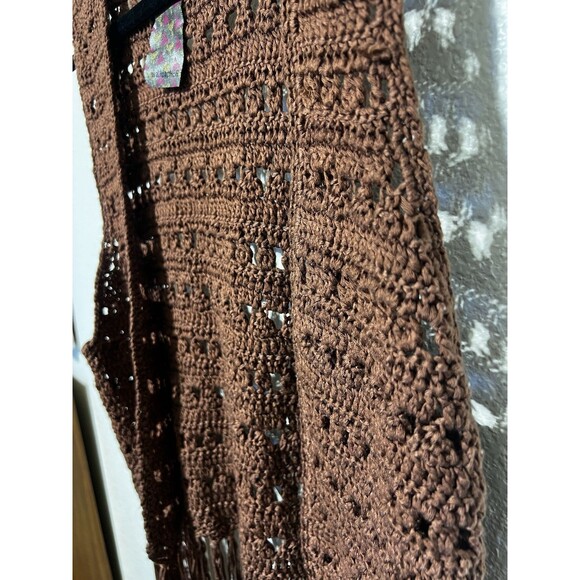 Wallpapher Crochet Fringe Vest Rose Brown Boho Festival - Picture 4 of 7